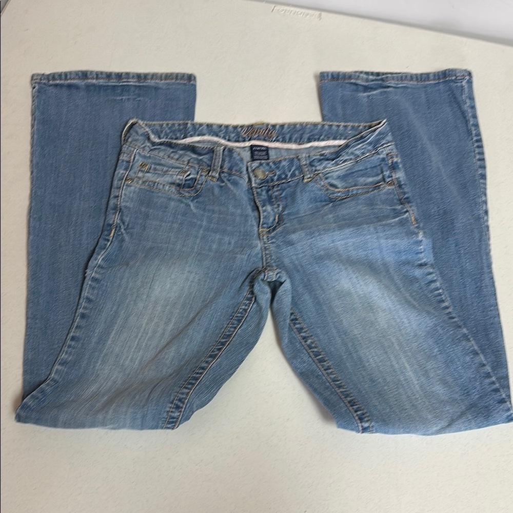 Vanity Blue Straight Leg Jeans with Subtle Fading